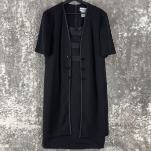 Perceptions Size 12 Shift Midi Dress Black Button Short Sleeve Zip